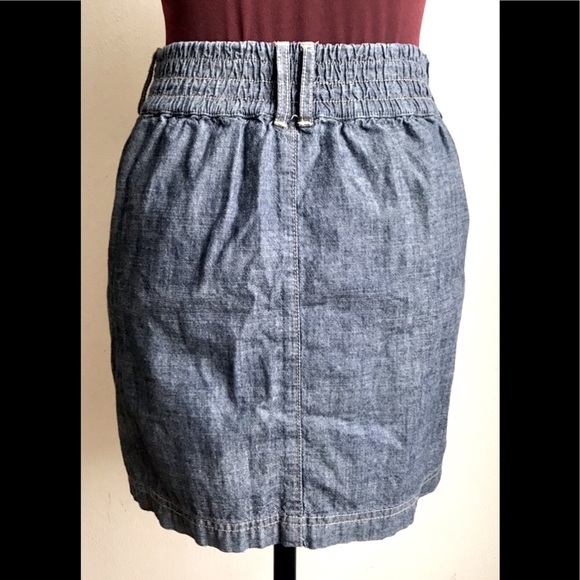 Denim A-Line Mini Skirt: High Waisted Lightweight, Double Bronze Buttons, Sz. M - Picture 5 of 6